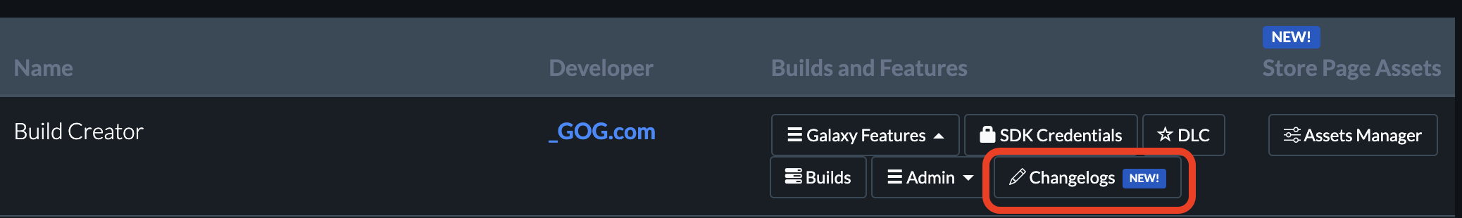 Changelog on devportal