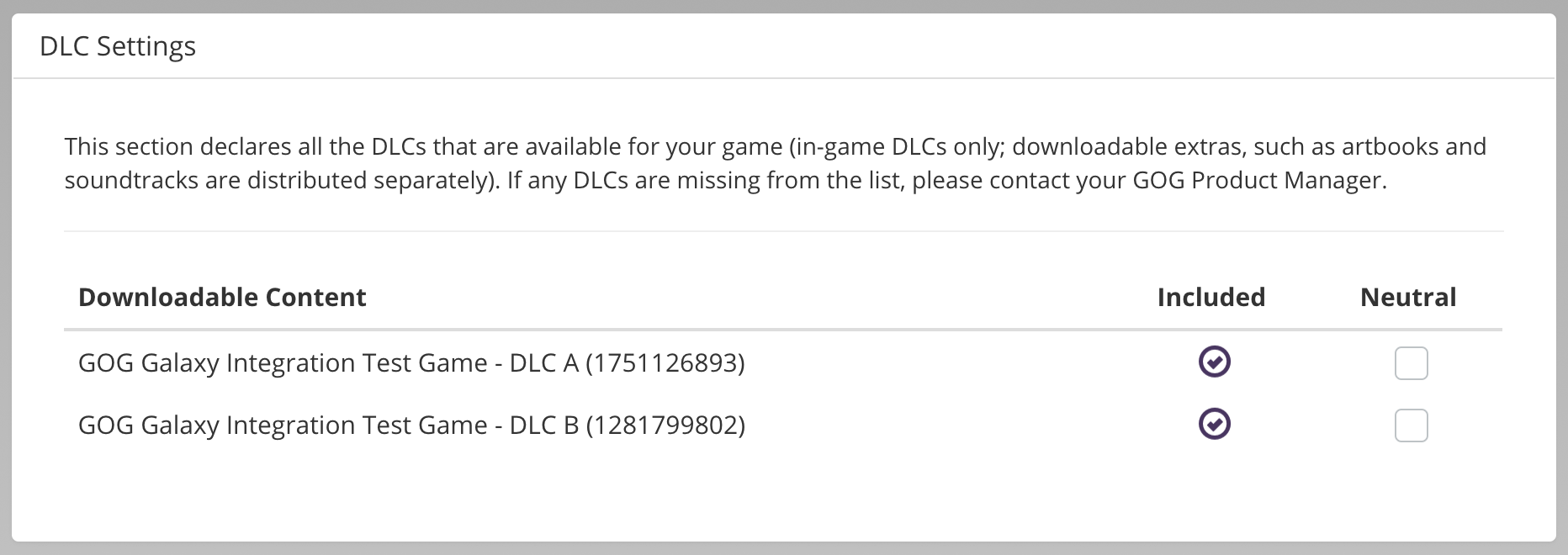 DLC Settings GOG Developer Docs